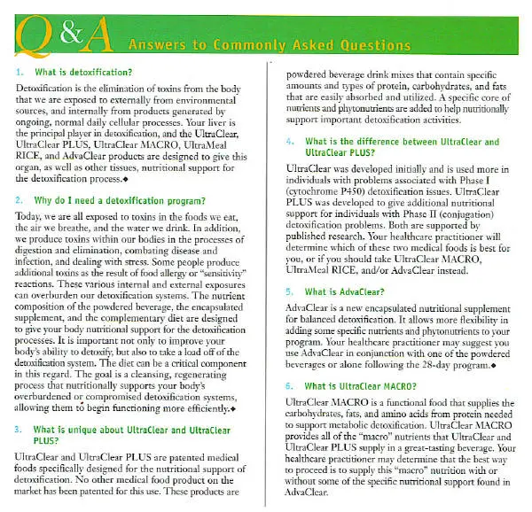 Detoxification program Q and A, page 1